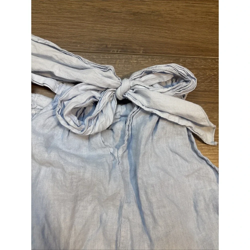 Bellambia Made in Italy 100% Linen Blue Tie Shoulder Sleeveless Top Small